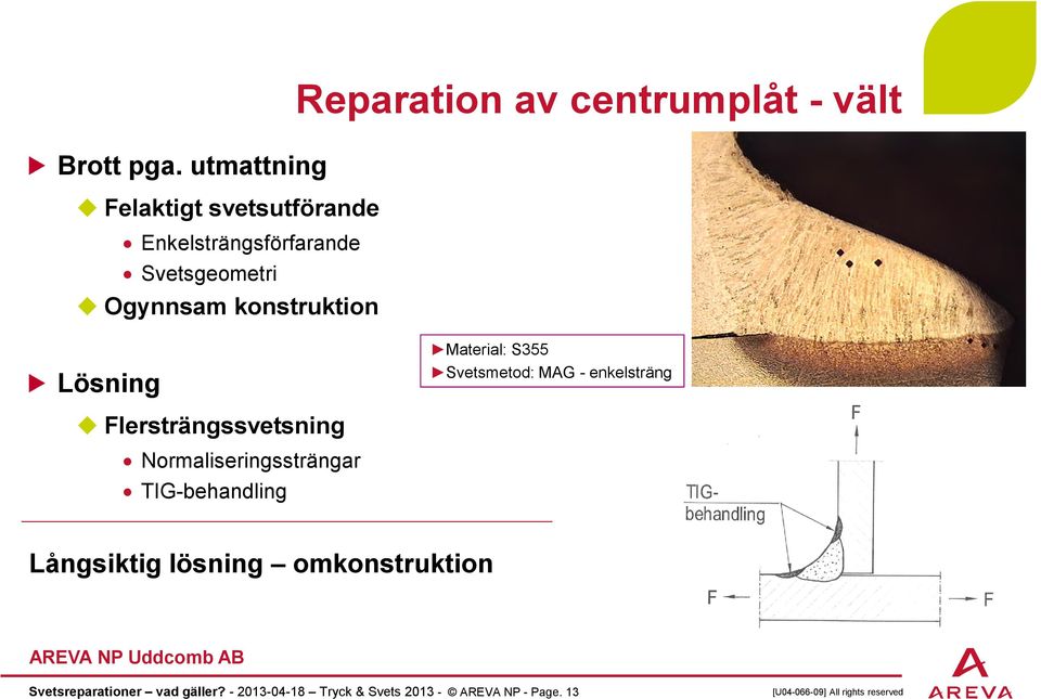 konstruktion Lösning Material: S355 Svetsmetod: MAG - enkelsträng Flersträngssvetsning