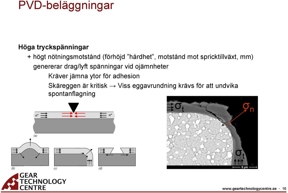 ojämnheter Kräver jämna ytor för adhesion Skäreggen är kritisk Viss