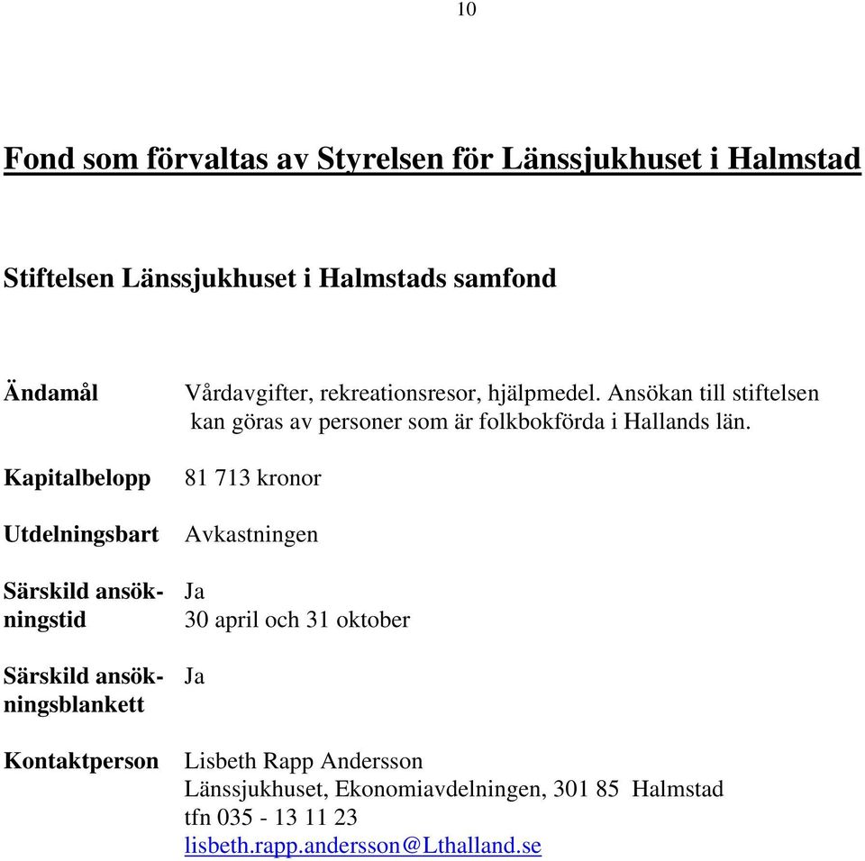 Ansökan till stiftelsen kan göras av personer som är folkbokförda i Hallands län.