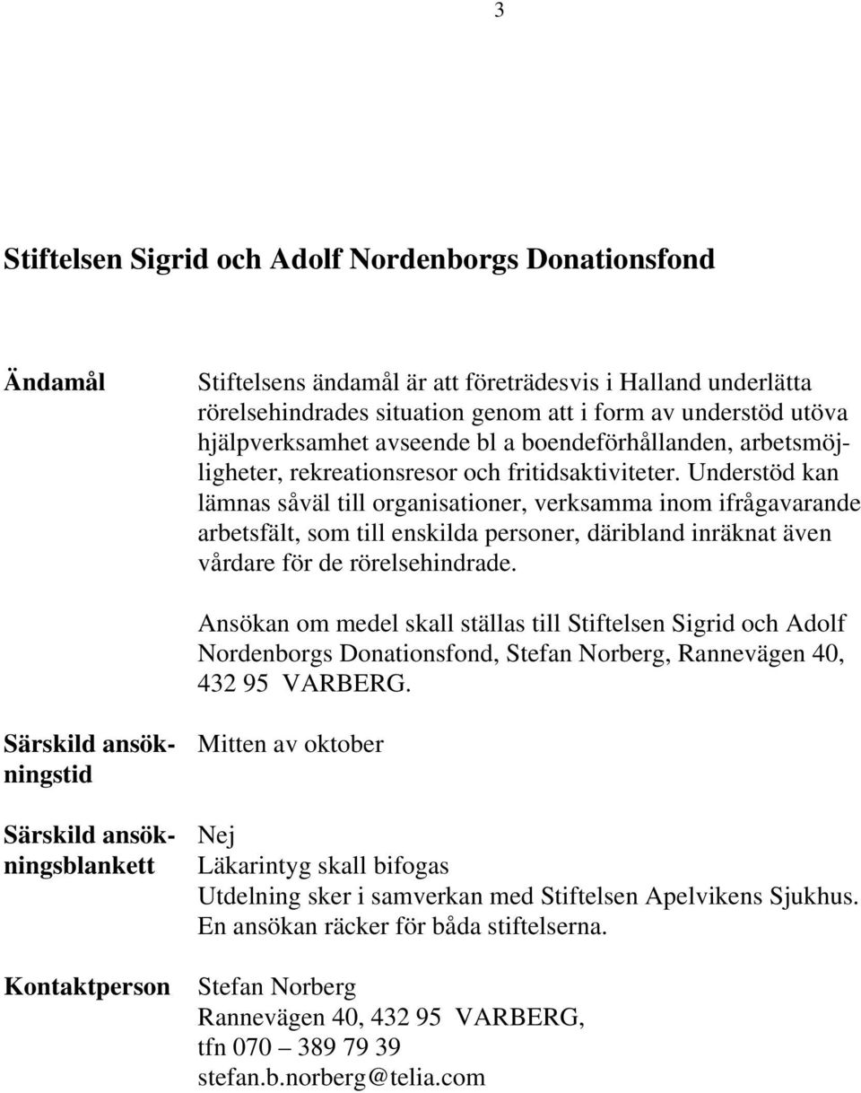 Understöd kan lämnas såväl till organisationer, verksamma inom ifrågavarande arbetsfält, som till enskilda personer, däribland inräknat även vårdare för de rörelsehindrade.