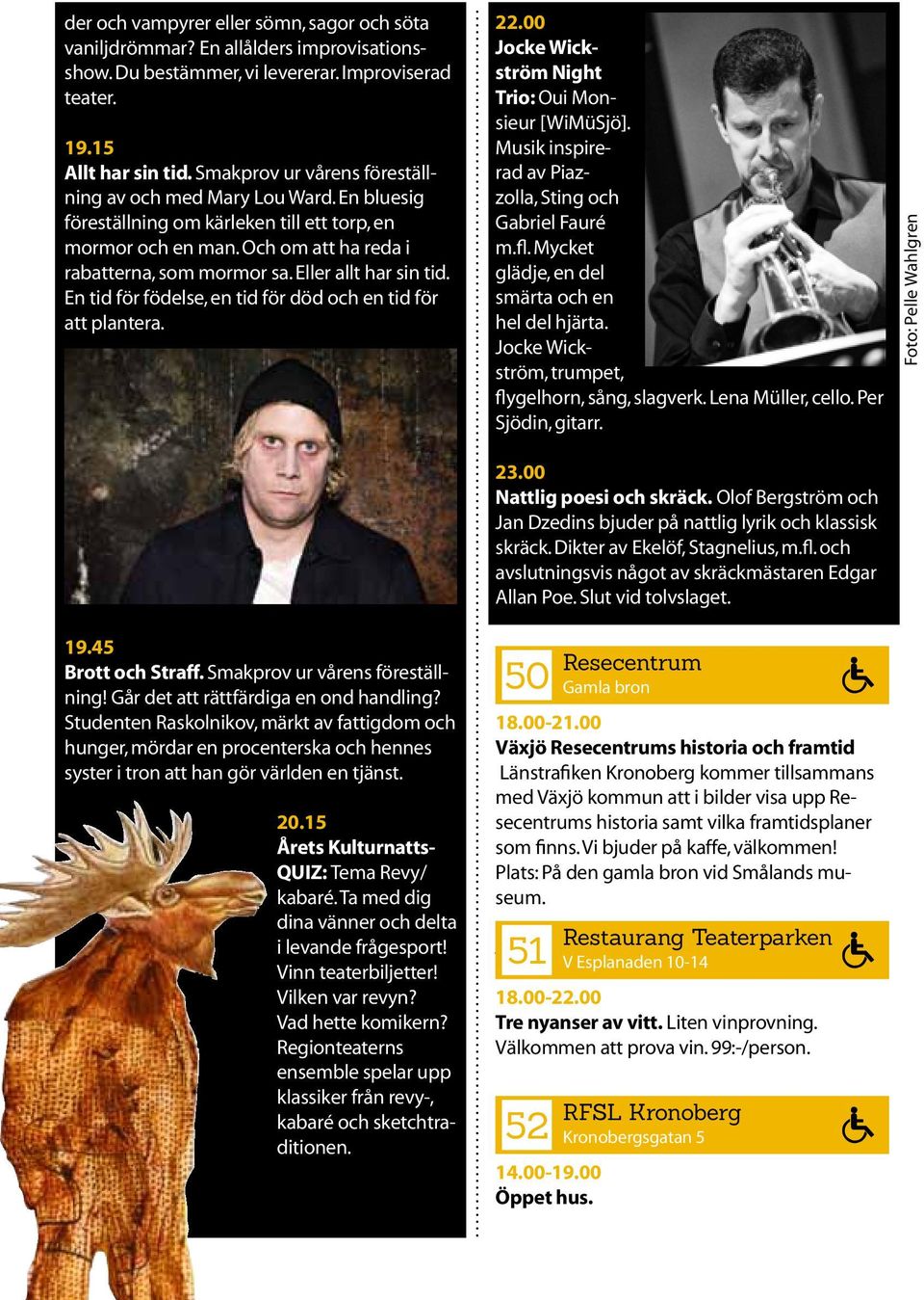 Eller allt har sin tid. En tid för födelse, en tid för död och en tid för att plantera. 22.00 Jocke Wickström Night Trio: Oui Monsieur [WiMüSjö].