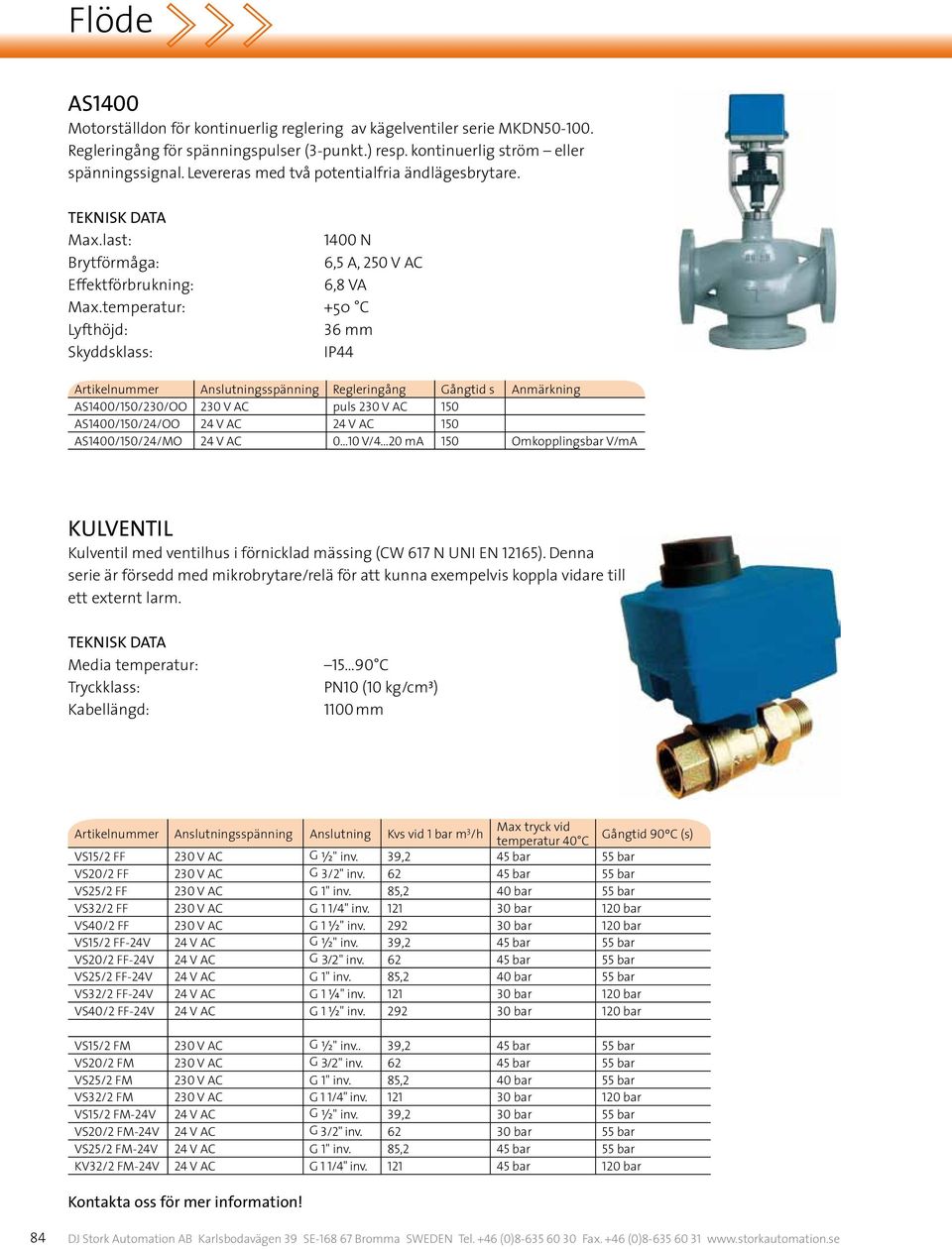 temperatur: +50 C Lyfthöjd: 36 mm IP44 Artikelnummer Anslutningsspänning Regleringång Gångtid s Anmärkning AS1400/150/230/OO 230 V AC puls 230 V AC 150 AS1400/150/24/OO 24 V AC 24 V AC 150