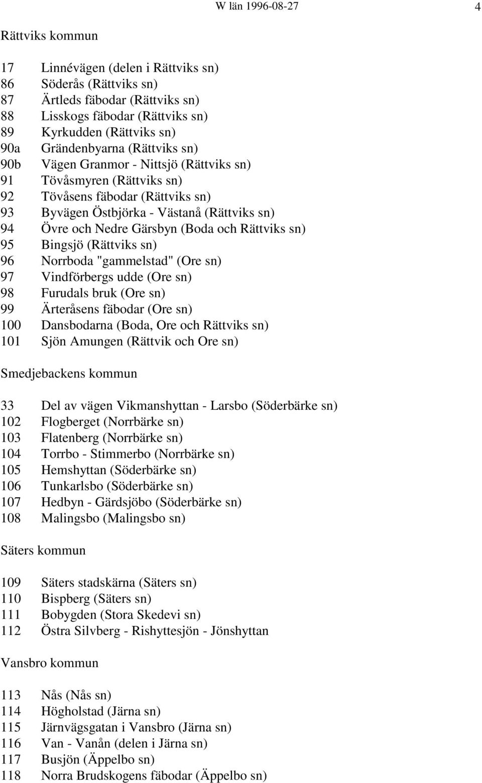 Rättviks sn) 95 Bingsjö (Rättviks sn) 96 Norrboda "gammelstad" (Ore sn) 97 Vindförbergs udde (Ore sn) 98 Furudals bruk (Ore sn) 99 Ärteråsens fäbodar (Ore sn) 100 Dansbodarna (Boda, Ore och Rättviks