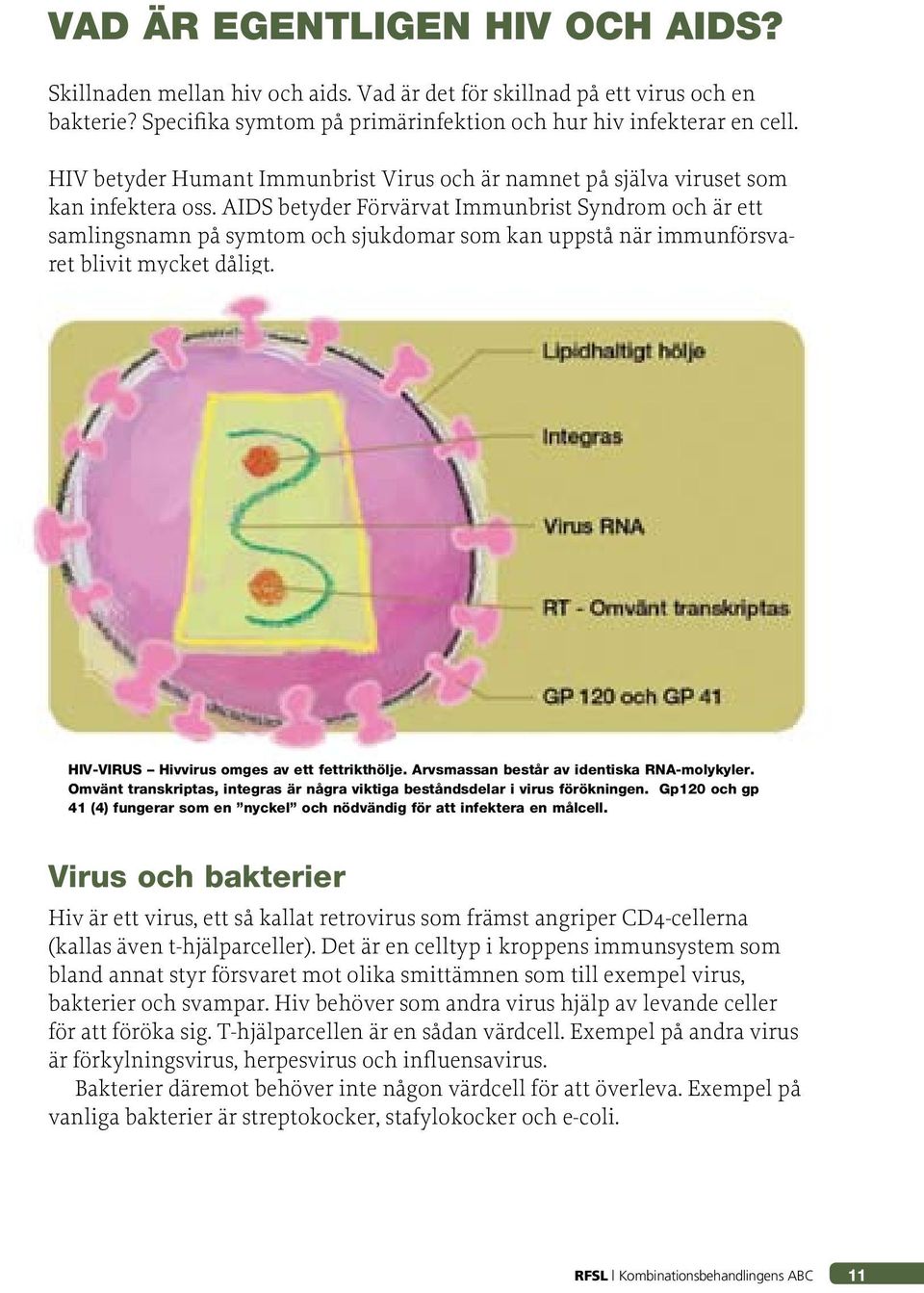 AIDS betyder Förvärvat Immunbrist Syndrom och är ett samlingsnamn på symtom och sjukdomar som kan uppstå när immunförsvaret blivit mycket dåligt. HIV-VIRUS Hivvirus omges av ett fettrikthölje.