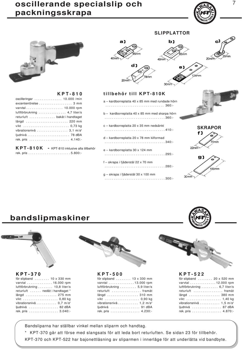 ...................... 78 dba rek. pris...................... 4.140:- KPT-810K - KPT-810 inklusive alla tillbehör rek. pris....................... 5.