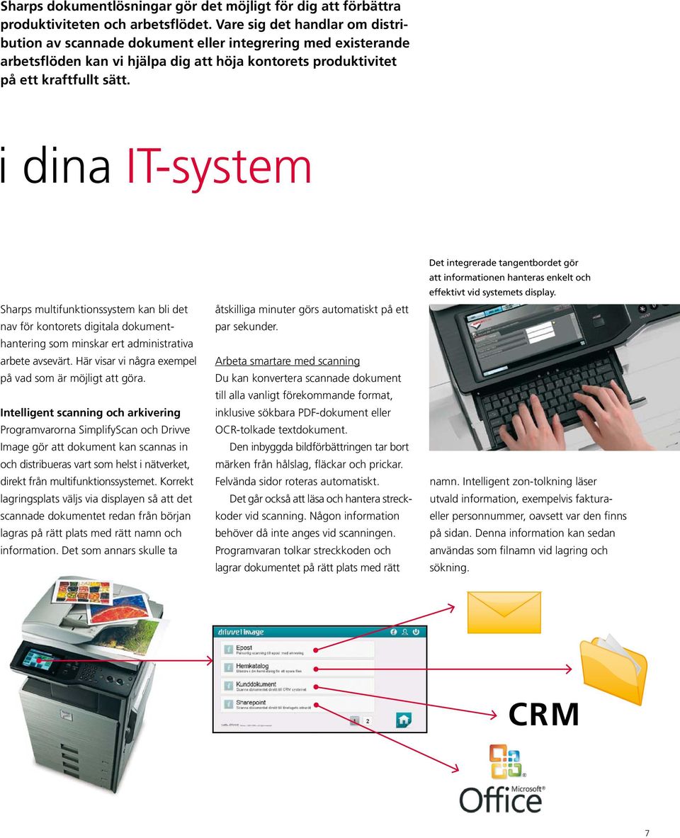 i dina IT-system Sharps multifunktionssystem kan bli det nav för kontorets digitala dokumenthantering som minskar ert administrativa arbete avsevärt.