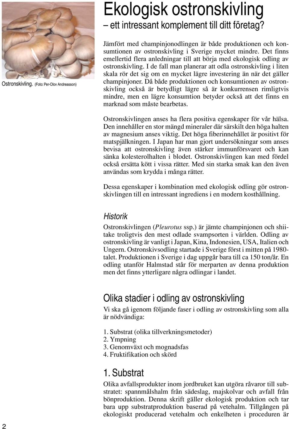 Det finns emellertid flera anledningar till att börja med ekologisk odling av ostronskivling.