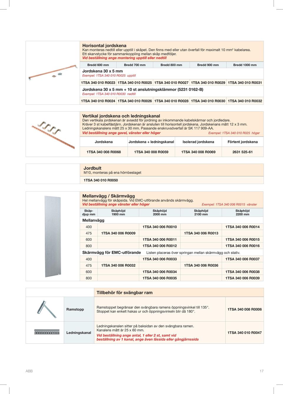 340 010 R0025 1TSA 340 010 R0027 1TSA 340 010 R0029 Jordskena 30 x 5 mm + 10 st anslutningsklämmor (5231 0162-B) Exempel: 1TSA 340 010 R0030 nedtill 1TSA 340 010 R0024 1TSA 340 010 R0026 1TSA 340 010