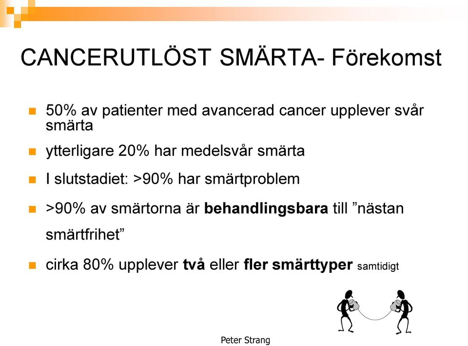 slutstadiet: >90% har smärtproblem >90% av smärtorna är