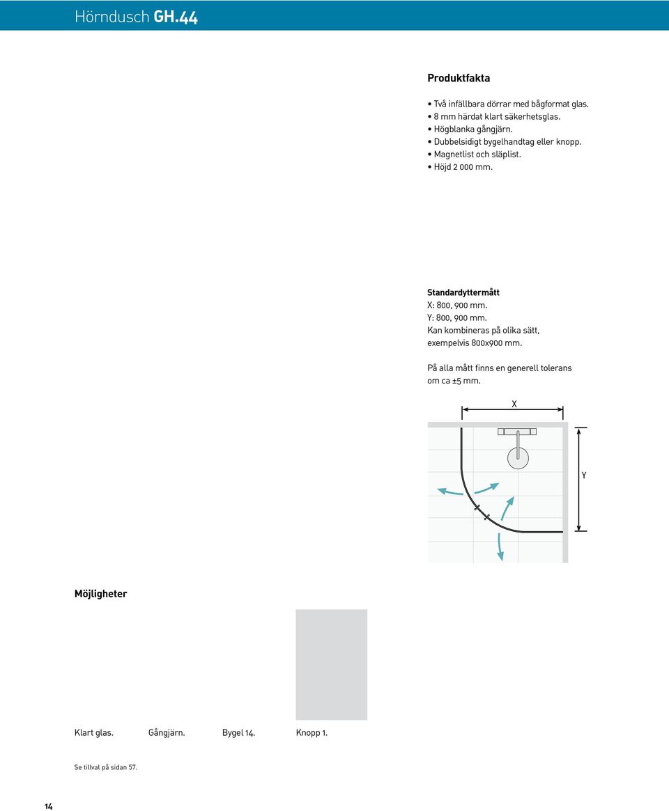 Standardyttermått X: 800, 900 mm. Y: 800, 900 mm.