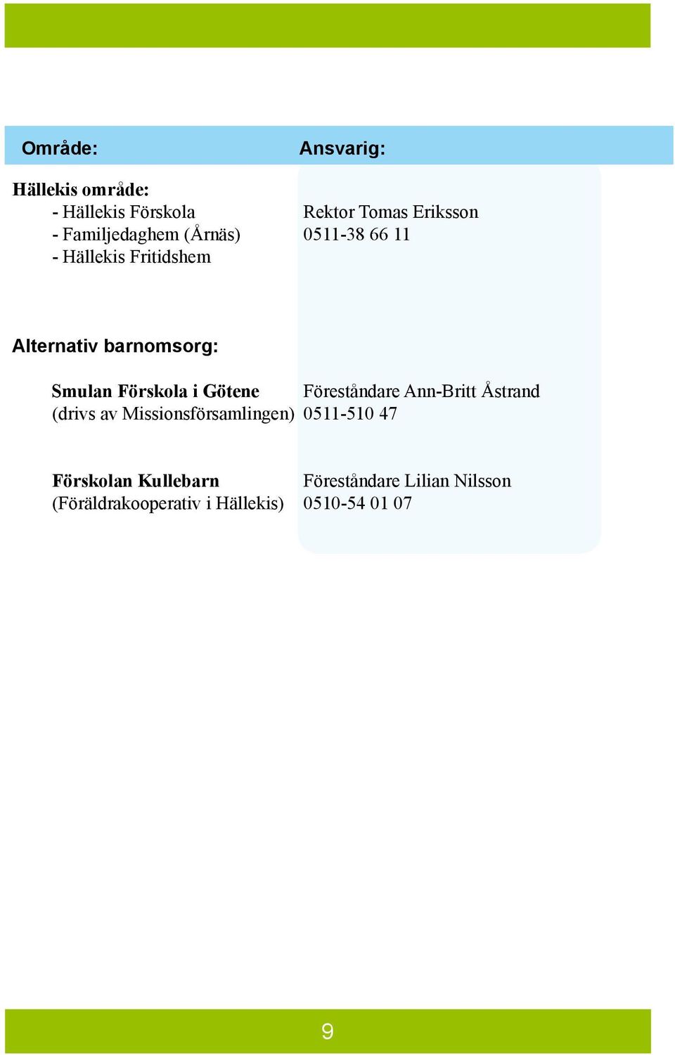 Förskola i Götene Föreståndare Ann-Britt Åstrand (drivs av Missionsförsamlingen)