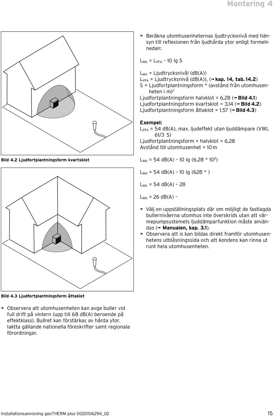 2) Ljudfortplantningsform åttaklot = 1,57 ( Bild 4.3) Exempel: L PFA = 54 db(a), max.