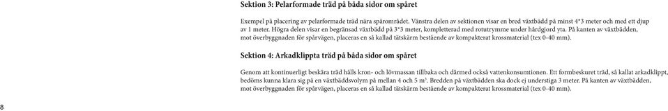 På kanten av växtbädden, mot överbyggnaden för spårvägen, placeras en så kallad tätskärm bestående av kompakterat krossmaterial (tex 0-40 mm).