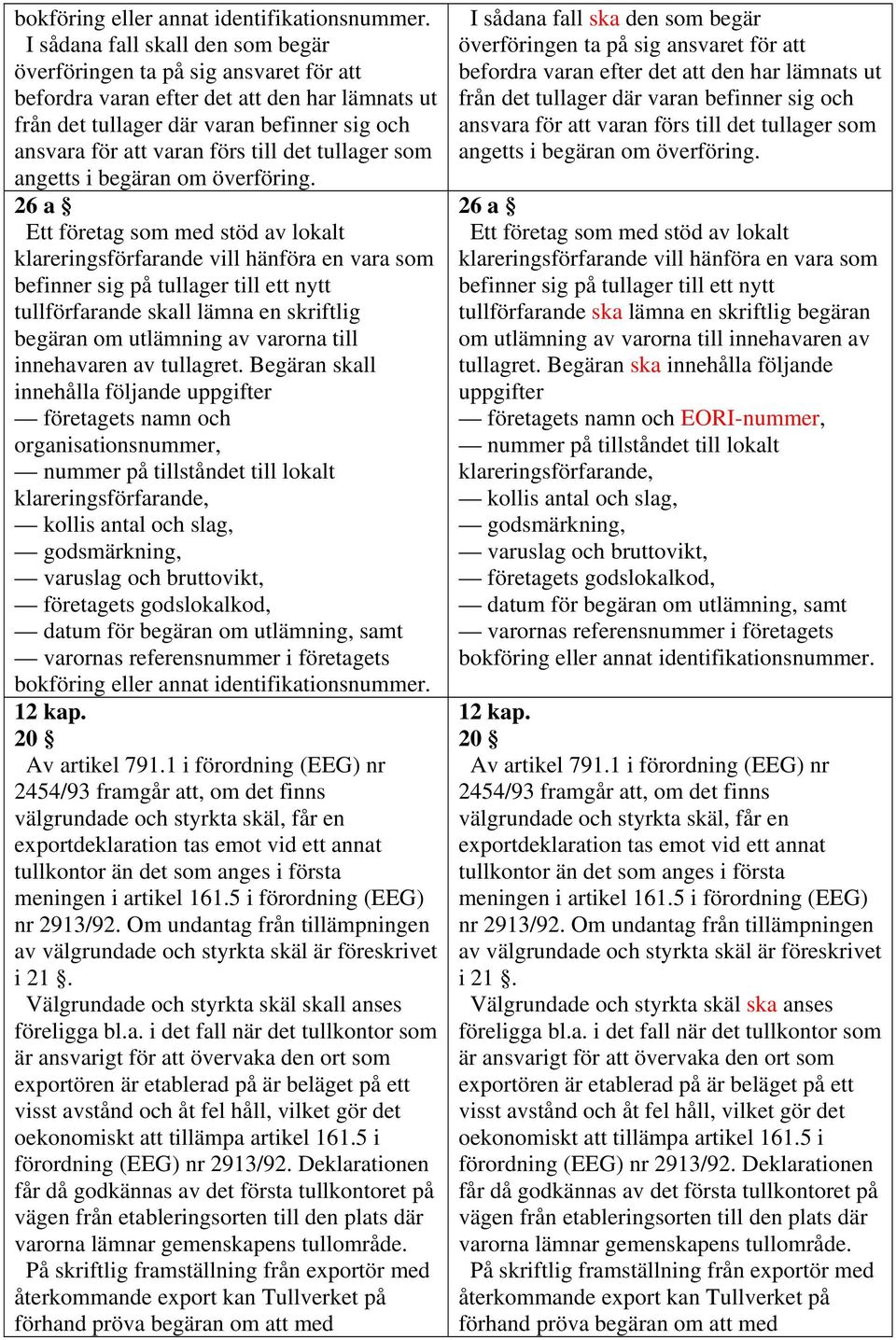 Ett företag som med stöd av lokalt befinner sig på tullager till ett nytt tullförfarande skall lämna en skriftlig begäran om utlämning av varorna till innehavaren av tullagret.