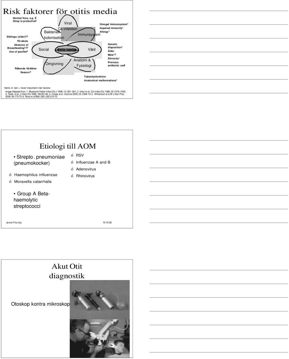 disposition Social Otitis media Värd 1 Use of pacifier 2 Ålder Male 1,3 Ethnicity Anatomi & 1 Previous Omgivning Fysiologi antibiotic use 5 Rökande föräldrar Season 4 Tubardysfunktion Anatomical