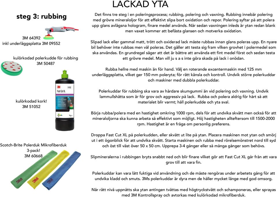 Polering syftar på att polera upp glans avlägsna hologram, finare medel används. När sedan vaxningen inleds är ytan redan blank men vaxet kommer att befästa glansen och motverka oxidation.
