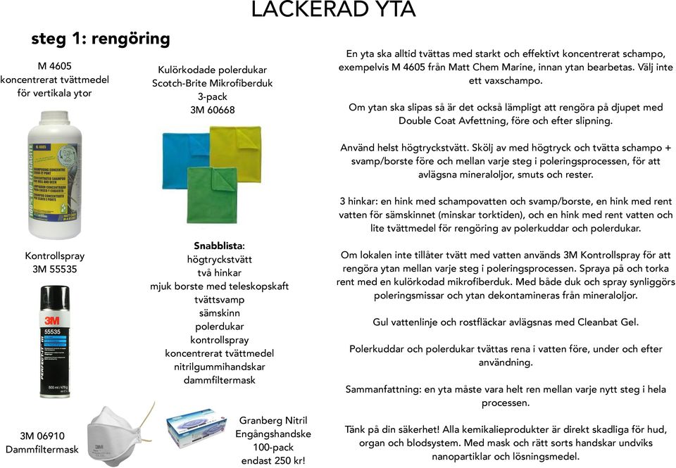 Engångshandske 100-pack endast 250 kr En yta ska alltid tvättas med starkt och effektivt koncentrerat schampo, exempelvis M 4605 från Matt Chem Marine, innan ytan bearbetas. Välj inte ett vaxschampo.