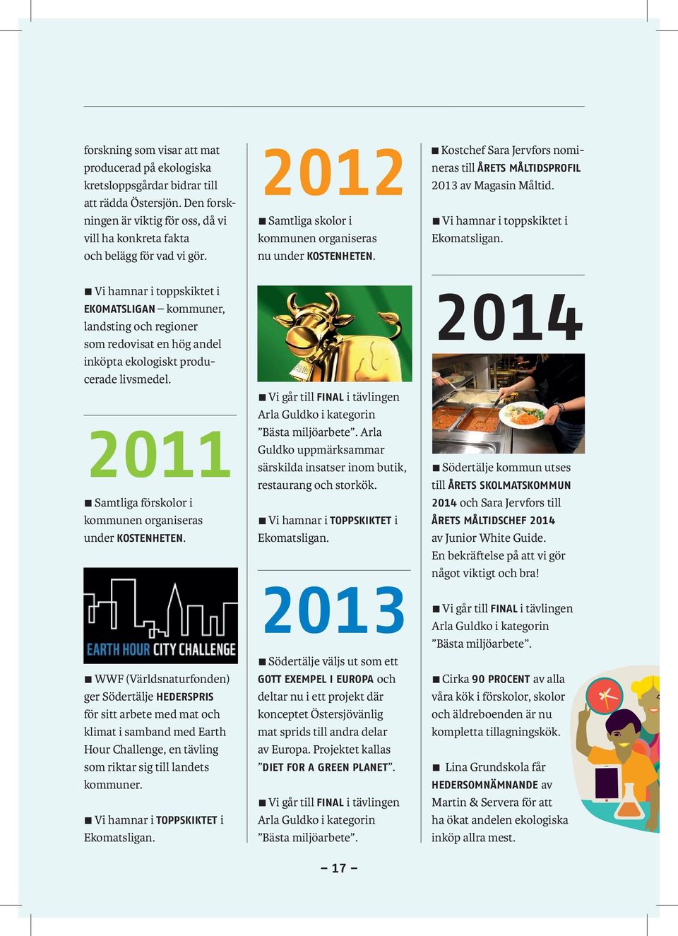 n Vi hamnar i toppskiktet i EKOMATSLIGAN kommuner, landsting och regioner som redovisat en hög andel inköpta ekologiskt producerade livsmedel.