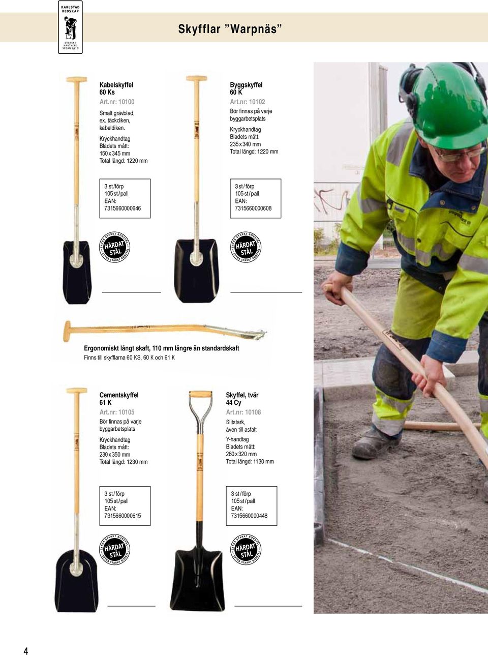 långt skaft, 110 mm längre än standardskaft Finns till skyfflarna 60 KS, 60 K och 61 K Cementskyffel 61 K Art.