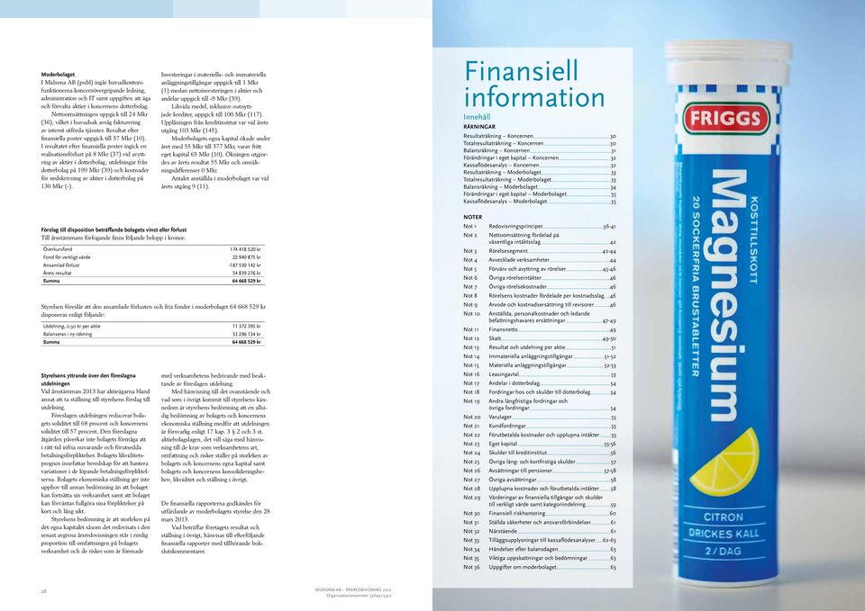 I resultatet efter finansiella poster ingick en realisationsförlust på 8 (37) vid avyttring av aktier i dotterbolag, utdelningar från dotterbolag på 199 (39) och kostnader för nedskrivning av aktier