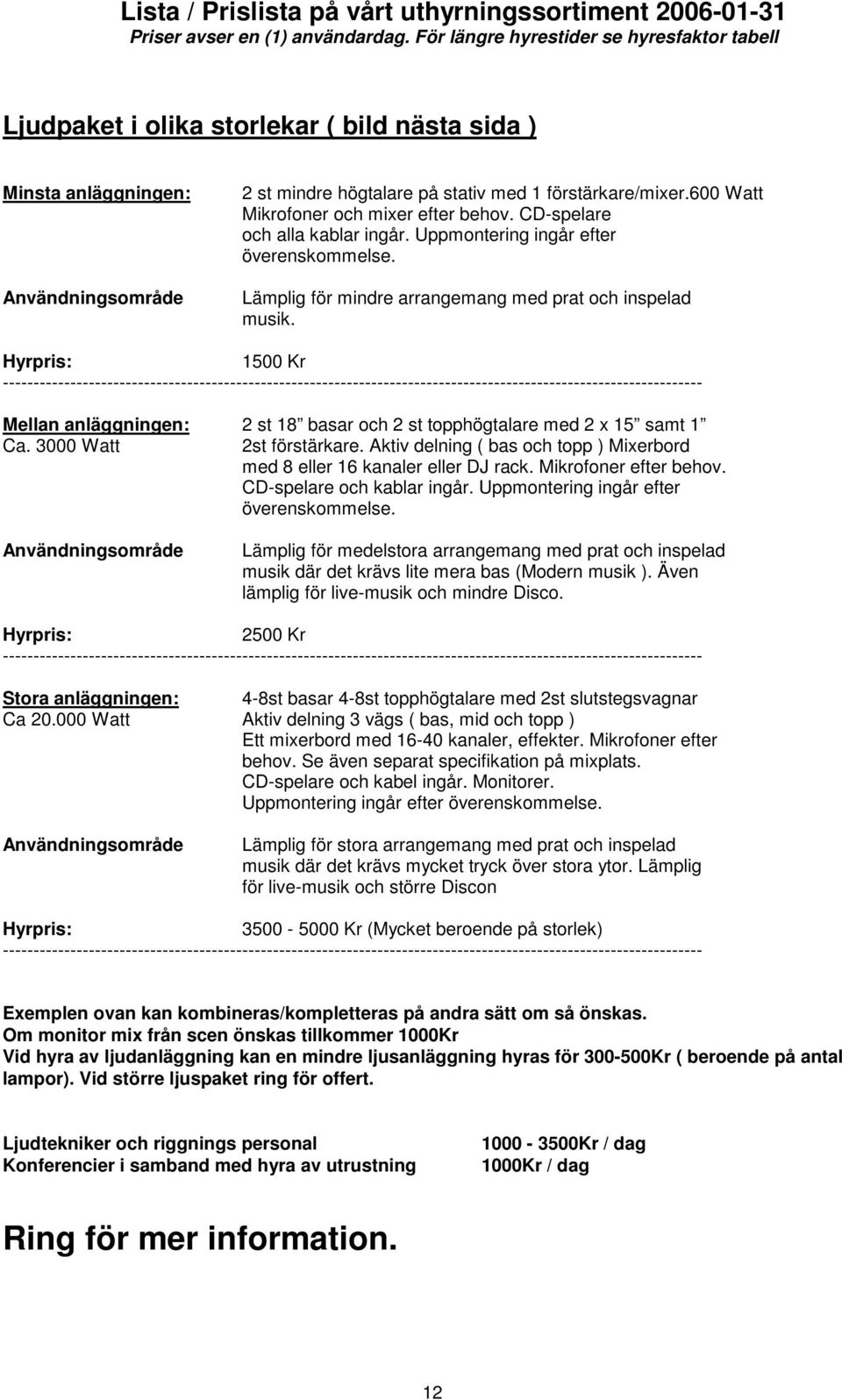 Hyrpris: 1500 Kr ------------------------------------------------------------------------------------------------------------------ Mellan anläggningen: 2 st 18 basar och 2 st topphögtalare med 2 x