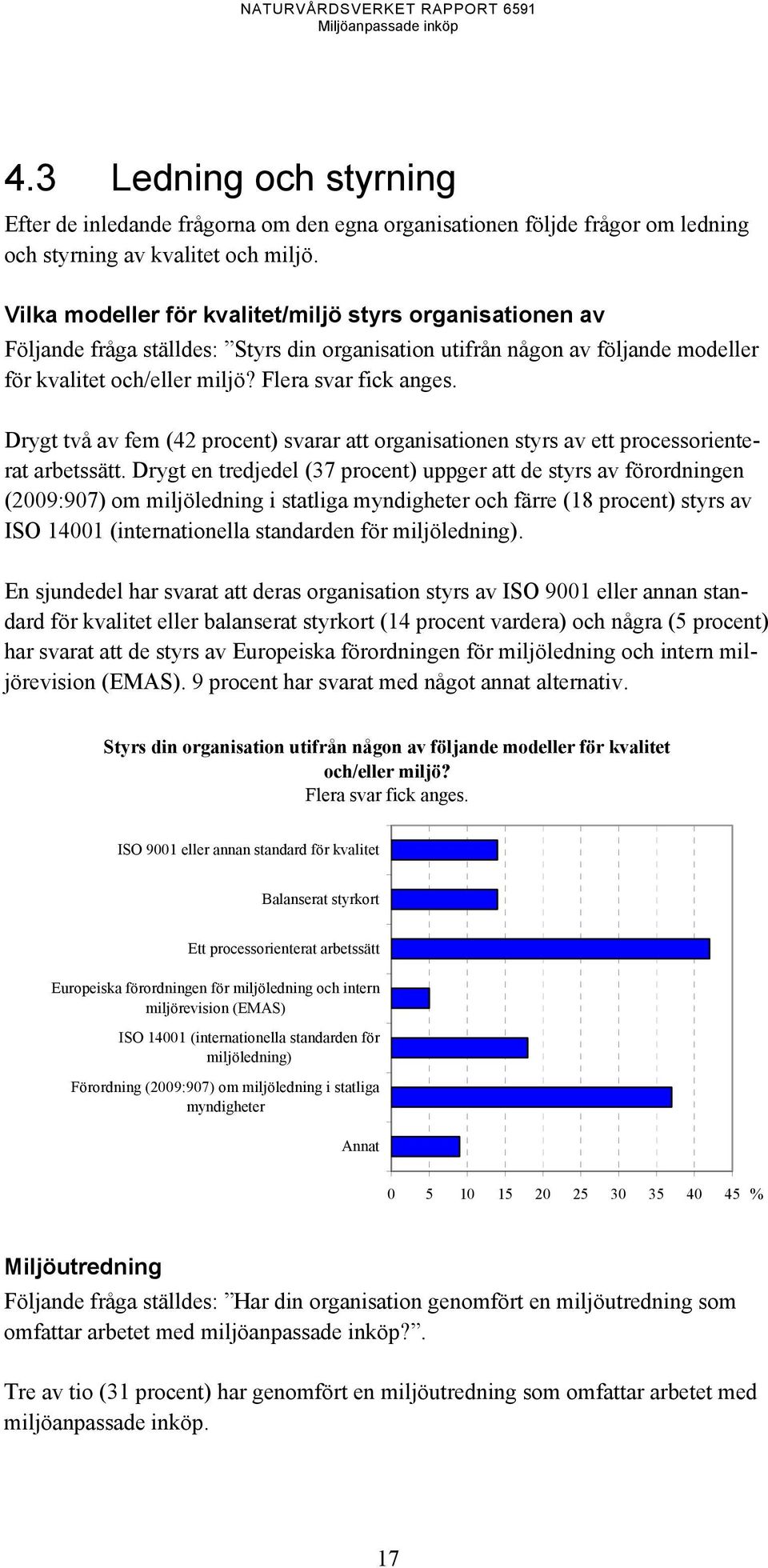 Drygt två av fem (42 procent) svarar att organisationen styrs av ett processorienterat arbetssätt.