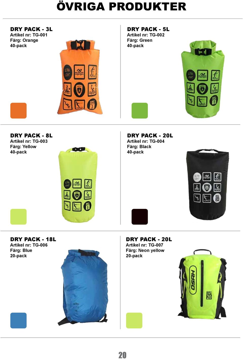 Yellow 40-pack DRY PACK - 20L Artikel nr: TG-004 Färg: Black 40-pack DRY PACK -