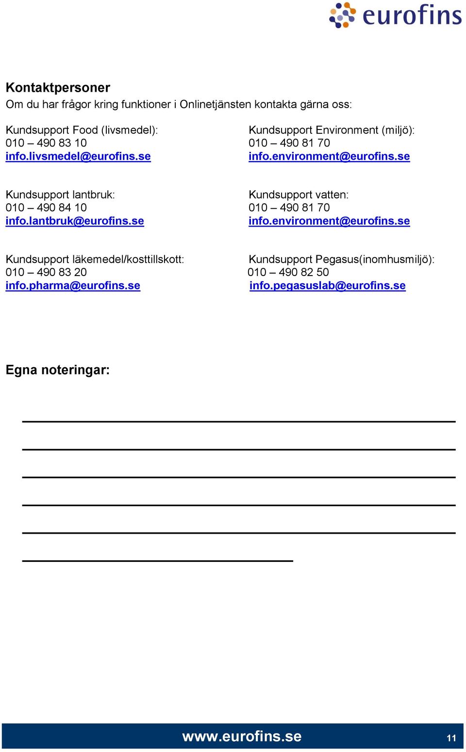 se Kundsupport lantbruk: Kundsupport vatten: 010 490 84 10 010 490 81 70 info.lantbruk@eurofins.se info.environment@eurofins.