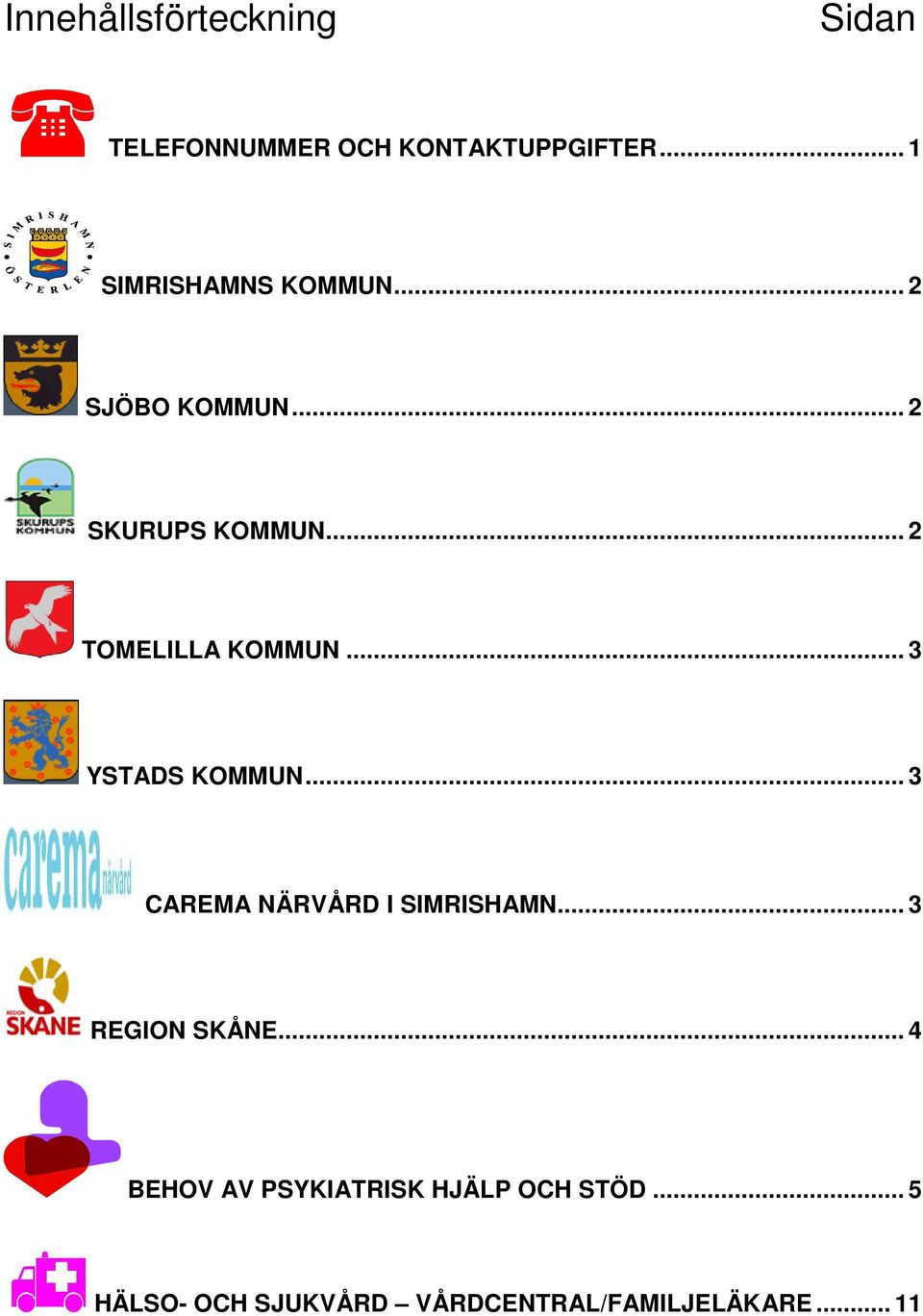 .. 2 TOMELILLA KOMMUN... 3 YSTADS KOMMUN... 3 CAREMA NÄRVÅRD I SIMRISHAMN.