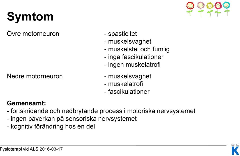 - fascikulationer Gemensamt: - fortskridande och nedbrytande process i motoriska