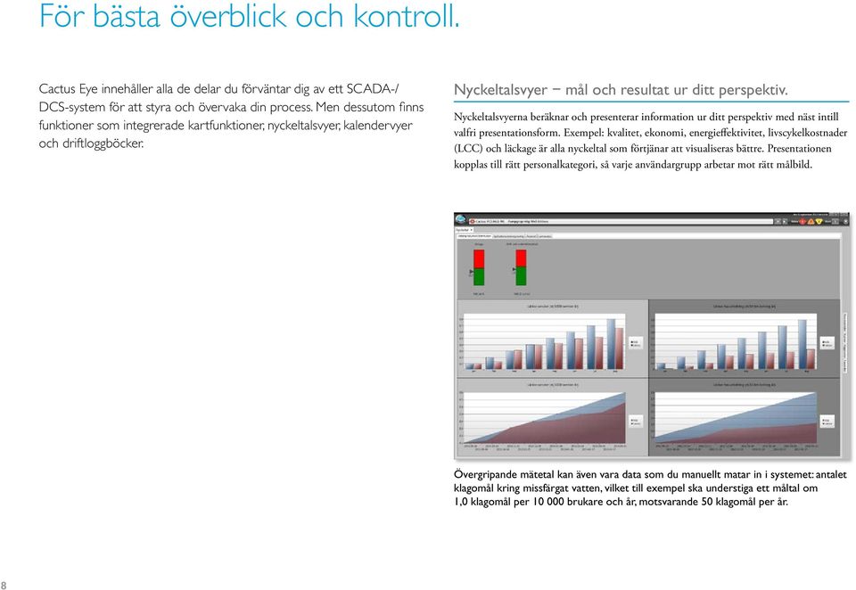 Nyckeltalsvyerna beräknar och presenterar information ur ditt perspektiv med näst intill valfri presentationsform.