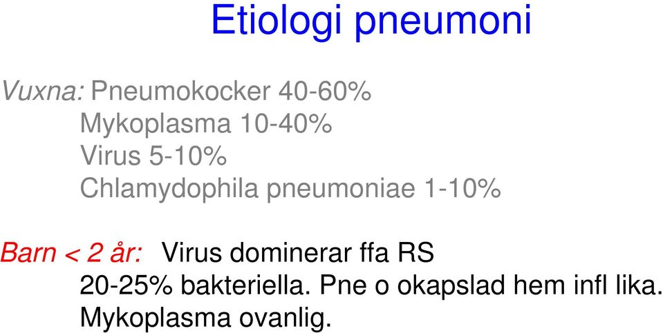 RS 20-25% bakteriella. Pne o okapslad hem infl lika.