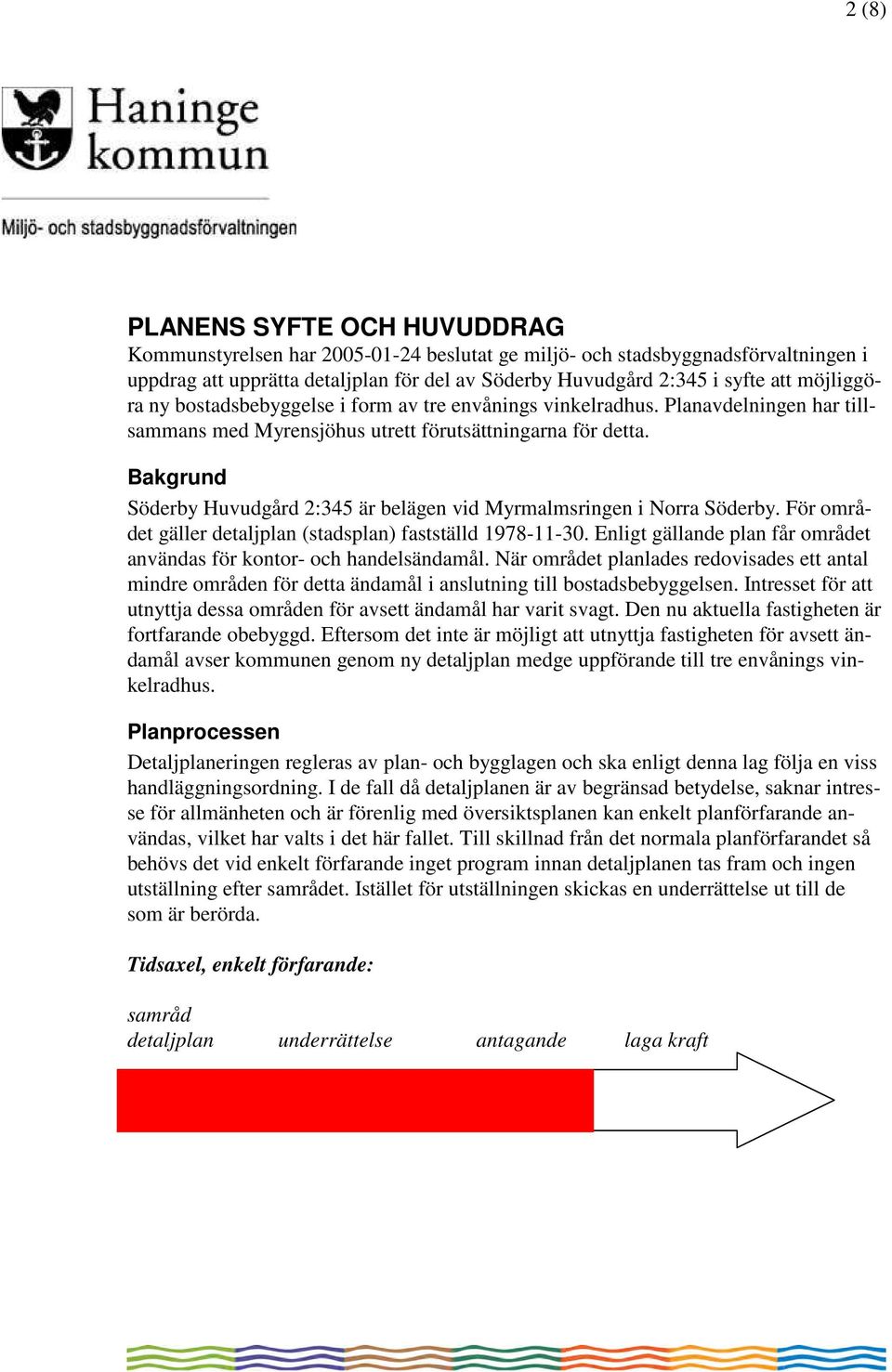 Bakgrund Söderby Huvudgård 2:345 är belägen vid Myrmalmsringen i Norra Söderby. För området gäller detaljplan (stadsplan) fastställd 1978-11-30.