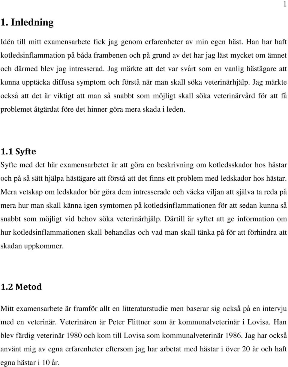 Jag märkte att det var svårt som en vanlig hästägare att kunna upptäcka diffusa symptom och förstå när man skall söka veterinärhjälp.