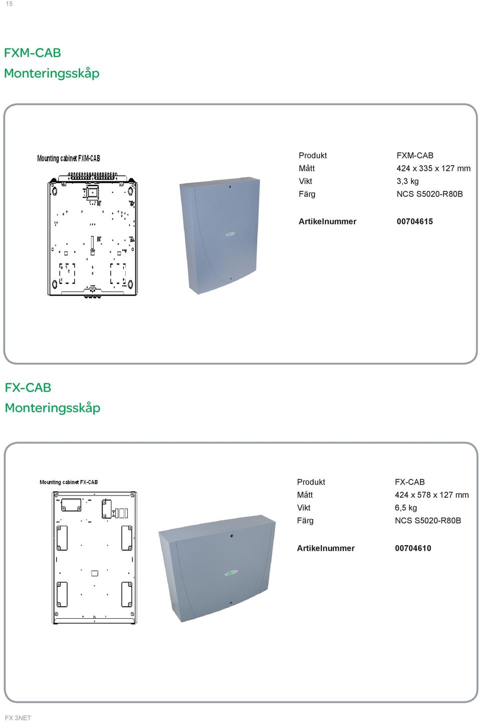 00704615 FX-CAB Monteringsskåp Produkt Mått Färg FX-CAB