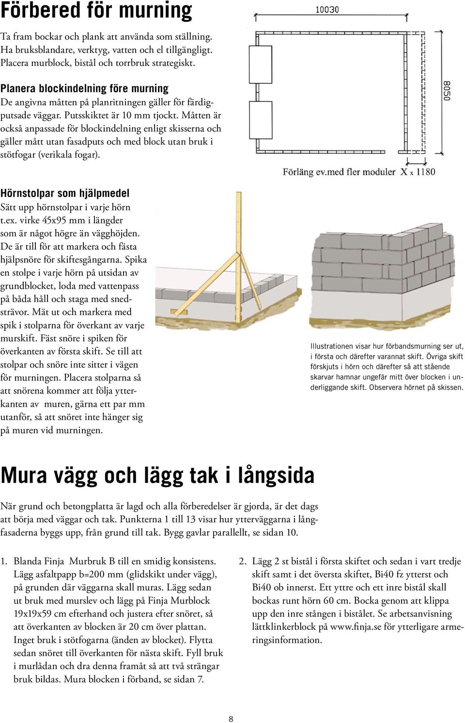 Måtten är också anpassade för blockindelning enligt skisserna och gäller mått utan fasadputs och med block utan bruk i stötfogar (verikala fogar).