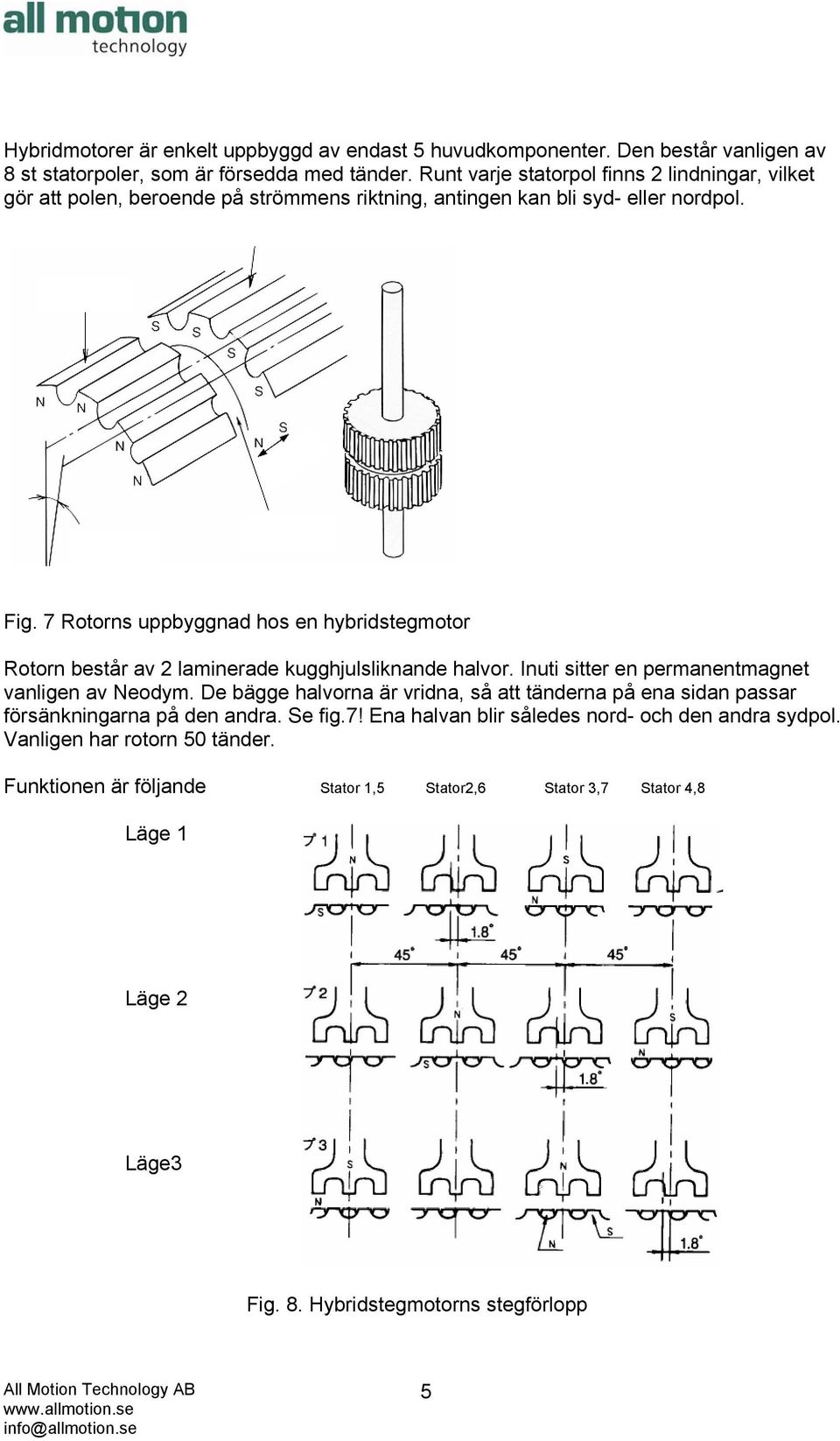 7 Rotorns uppbyggnad hos en hybridstegmotor Rotorn består av 2 laminerade kugghjulsliknande halvor. Inuti sitter en permanentmagnet vanligen av Neodym.