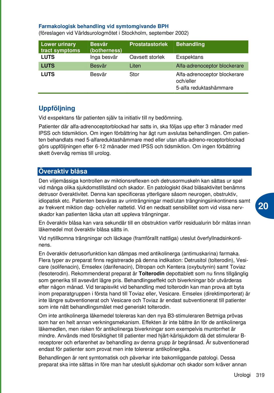 patienten själv ta initiativ till ny bedömning. Patienter där alfa-adrenoceptorblockad har satts in, ska följas upp efter 3 månader med IPSS och tidsmiktion.