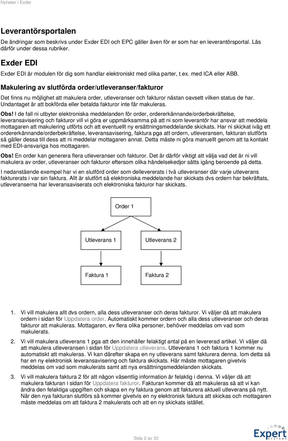 Makulering av slutförda order/utleveranser/fakturor Det finns nu möjlighet att makulera order, utleveranser och fakturor nästan oavsett vilken status de har.