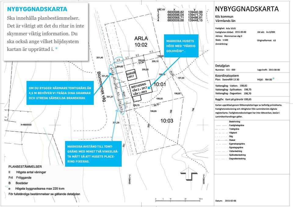 Du ska också ange vilket höjdsystem kartan är upprättad i. * MARKERA HUSETS HÖJD MED FÄRDI OLVHÖJD.