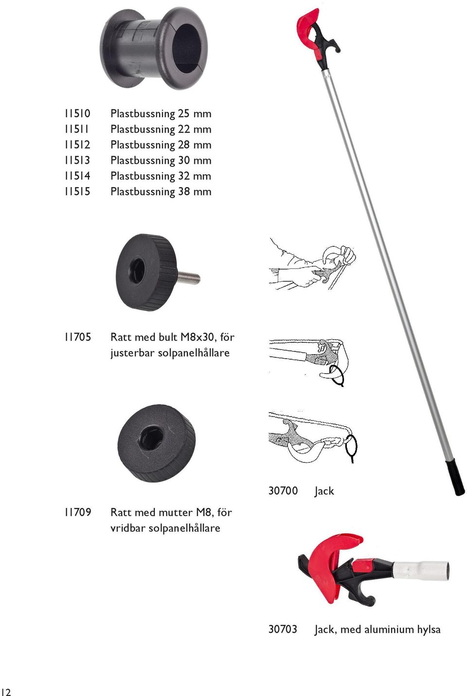 11705 Ratt med bult M8x30, för justerbar solpanelhållare 11709 Ratt med