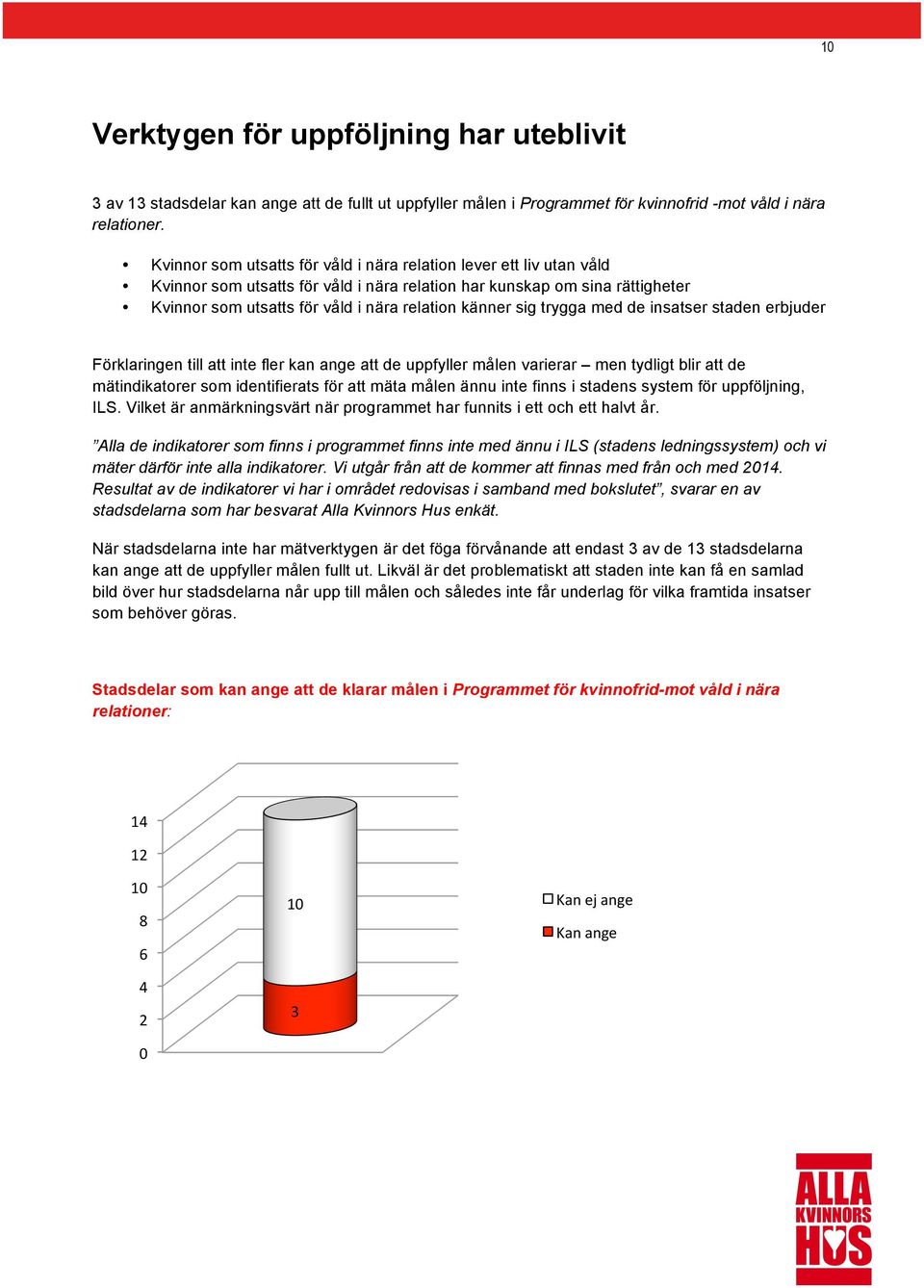 sig trygga med de insatser staden erbjuder Förklaringen till att inte fler kan ange att de uppfyller målen varierar men tydligt blir att de mätindikatorer som identifierats för att mäta målen ännu