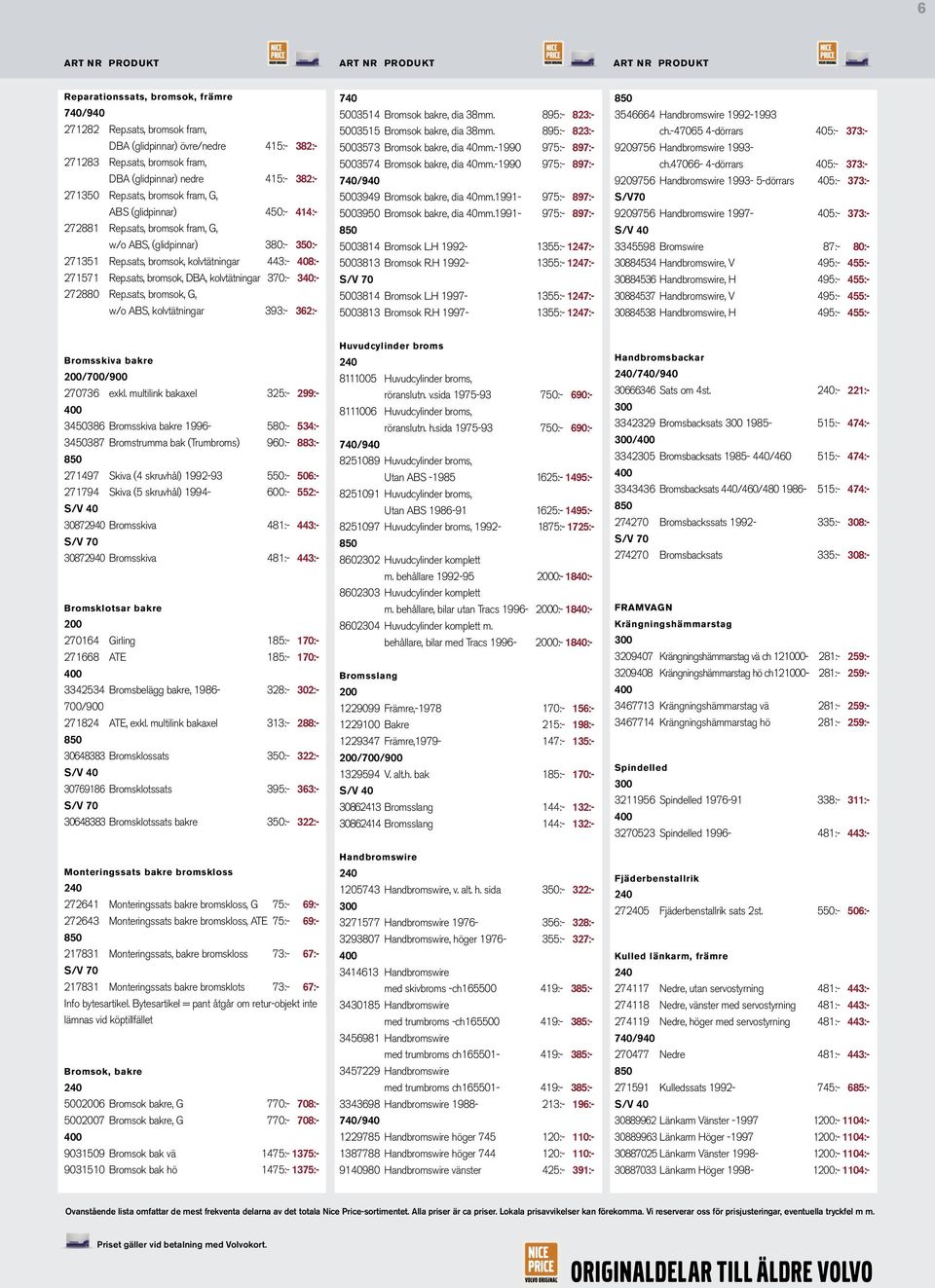 sats, bromsok, DBA, kolvtätningar 370:- 340:- 272880 Rep.sats, bromsok, G, w/o ABS, kolvtätningar 393:- 362:- 5003514 Bromsok bakre, dia 38mm. 895:- 823:- 5003515 Bromsok bakre, dia 38mm.