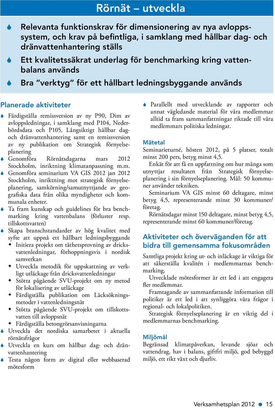 Nederbördsdata och P105, Långsiktigt hållbar dagoch dränvattenhantering samt en remissversion av ny publikation om Strategisk förnyelseplanering Genomföra Rörnätsdagarna mars 2012 Stockholm,