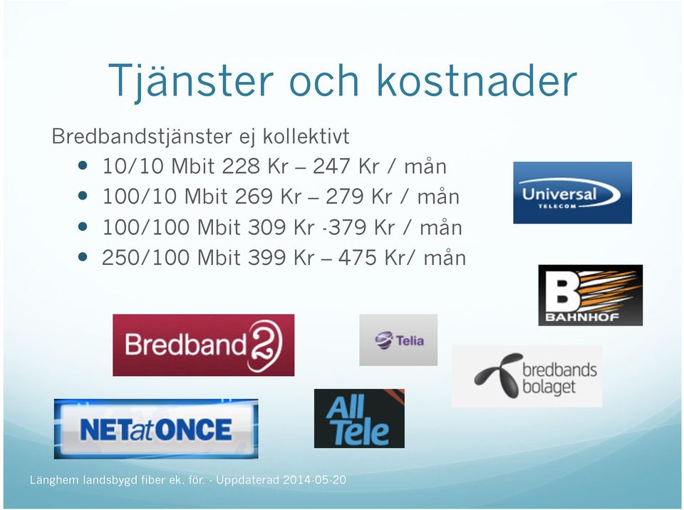 100/10 Mbit 269 Kr 279 Kr / mån 100/100 Mbit