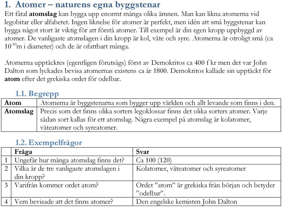 De vanligaste atomslagen i din kropp är kol, väte och syre. Atomerna är otroligt små (ca 10-10 m i diameter) och de är ofattbart många.