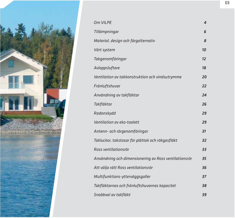 Antenn- och rörgenomföringar 31 Takluckor, takstosar för plåttak och rökgasfläkt 32 Ross ventilationsrör 33 Användning och dimensionering av Ross