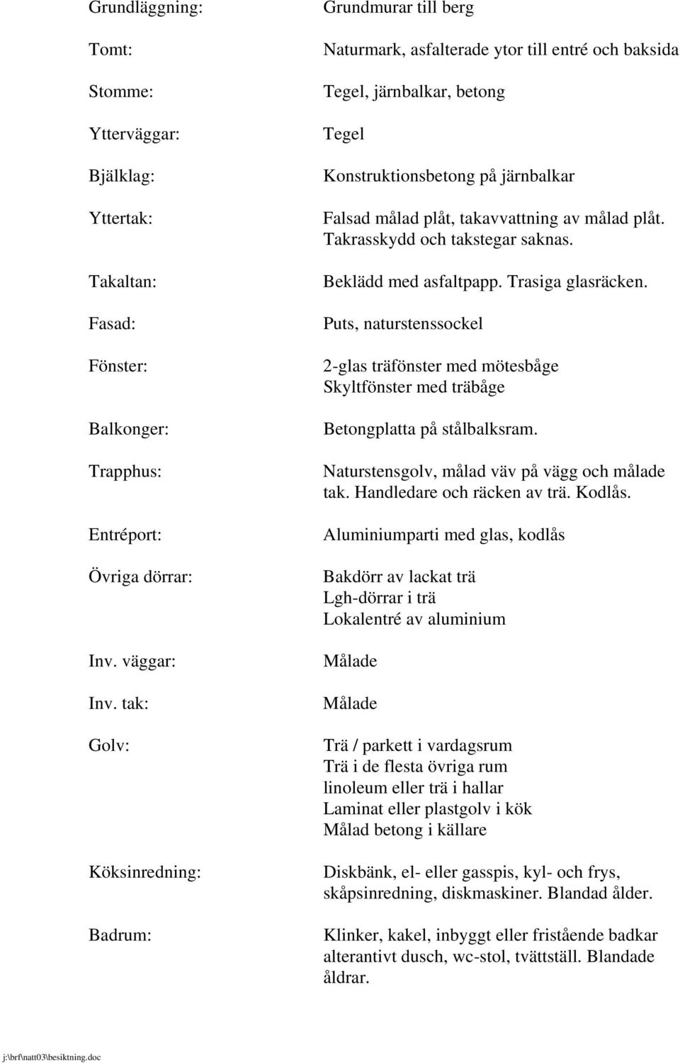 takavvattning av målad plåt. Takrasskydd och takstegar saknas. Beklädd med asfaltpapp. Trasiga glasräcken.