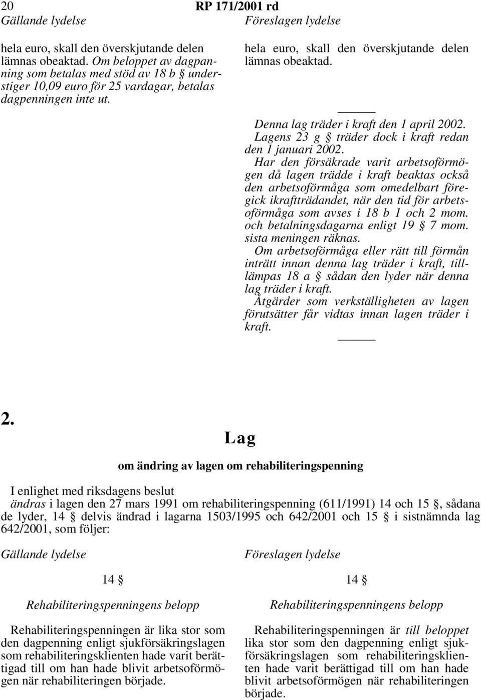 Denna lag träder i kraft den 1 april 2002. Lagens 23 g träder dock i kraft redan den 1 januari 2002.