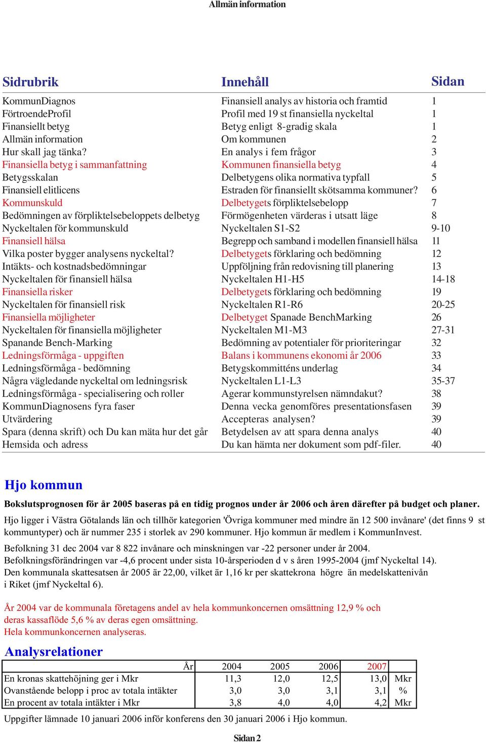 analysens nyckeltal?